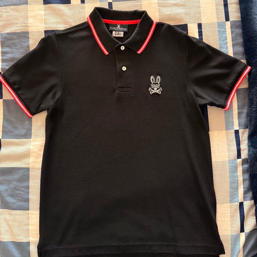 Psycho Bunny Polo Men's Black with Bright Pink And White Accents